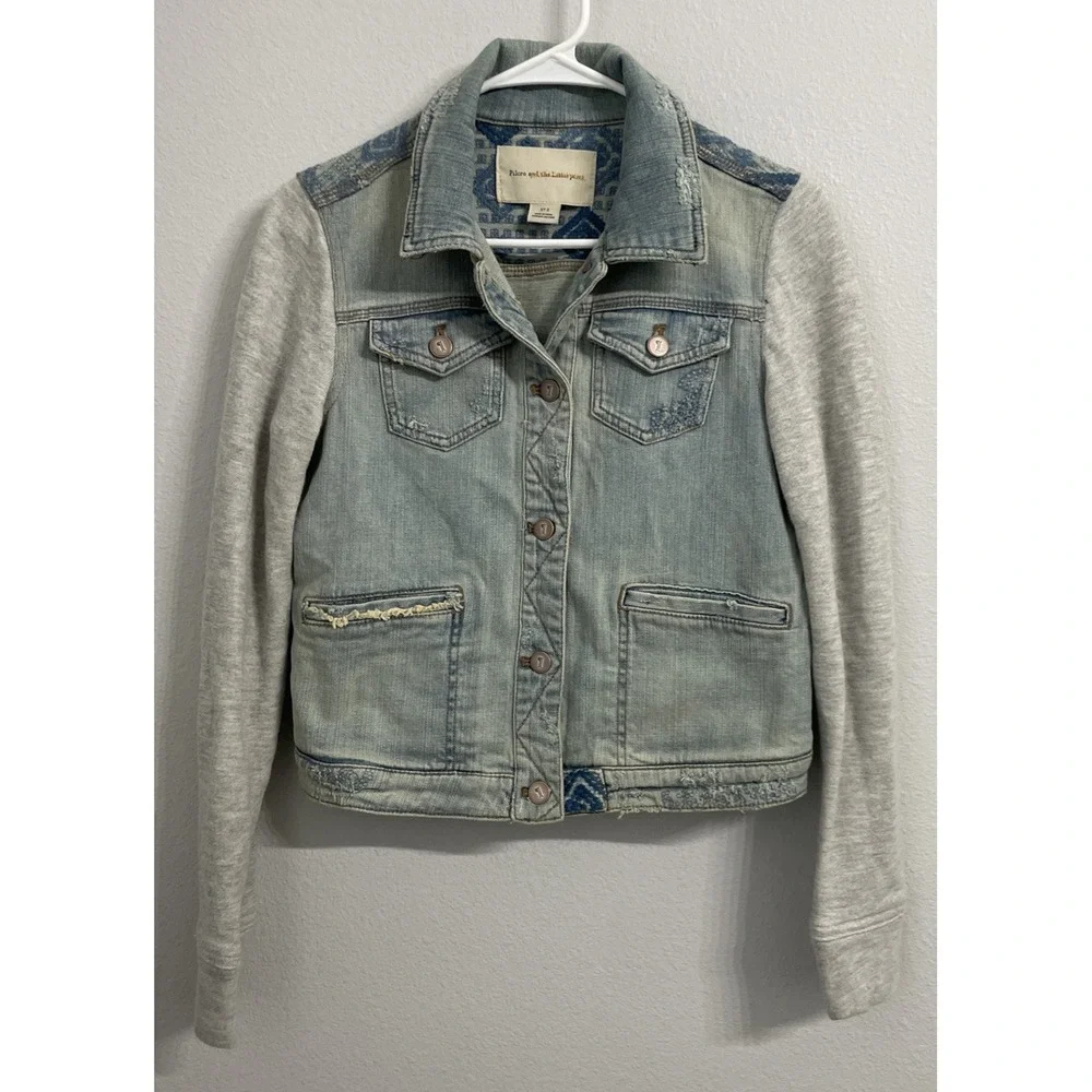 Anthropologie Pilcro and the Letterpress Embroidered Denim Jacket Terry Sleeve S